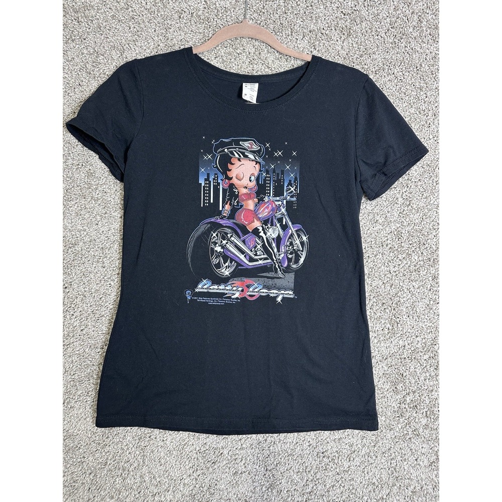Betty Boop City Chopper Biker Graphic T-Shirt Womens Medium Black Cotton Tee
